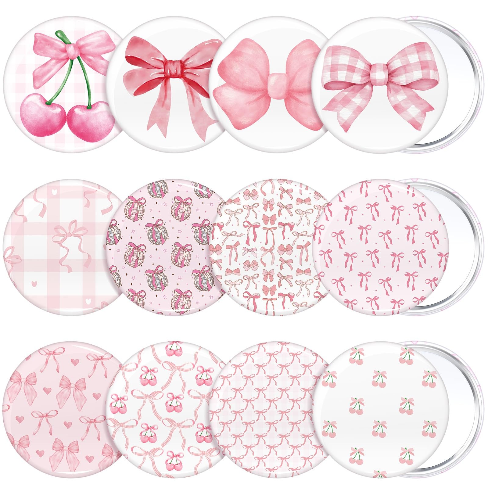 Cinnvoice 12 Pcs Bow Party Favors Gifts Mini Compact Mirror Cute Style, Pink
