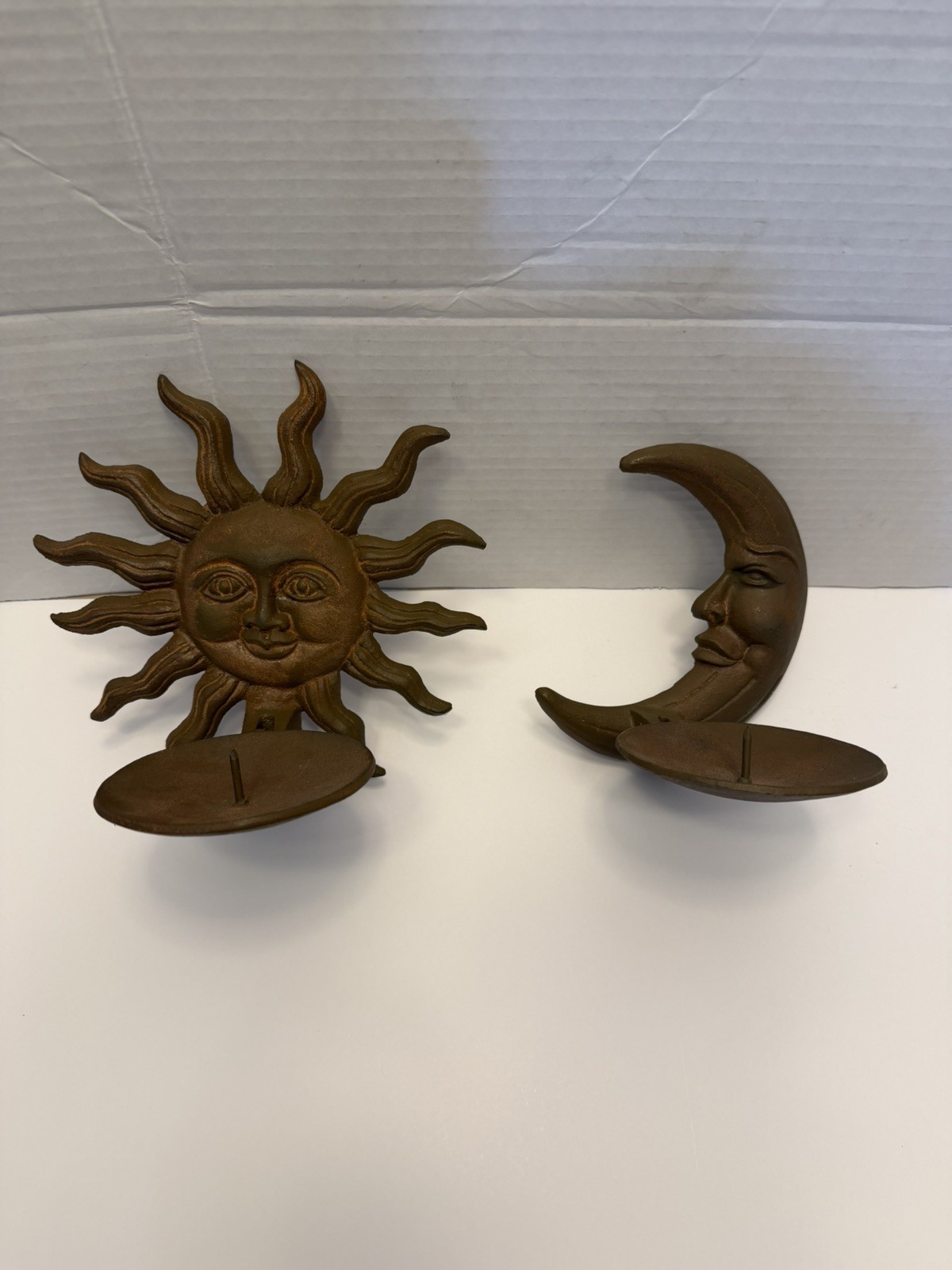 Vtg Cast Iron Sun & Moon Hanging Candle Sconce Celestial Astrology Home Decor