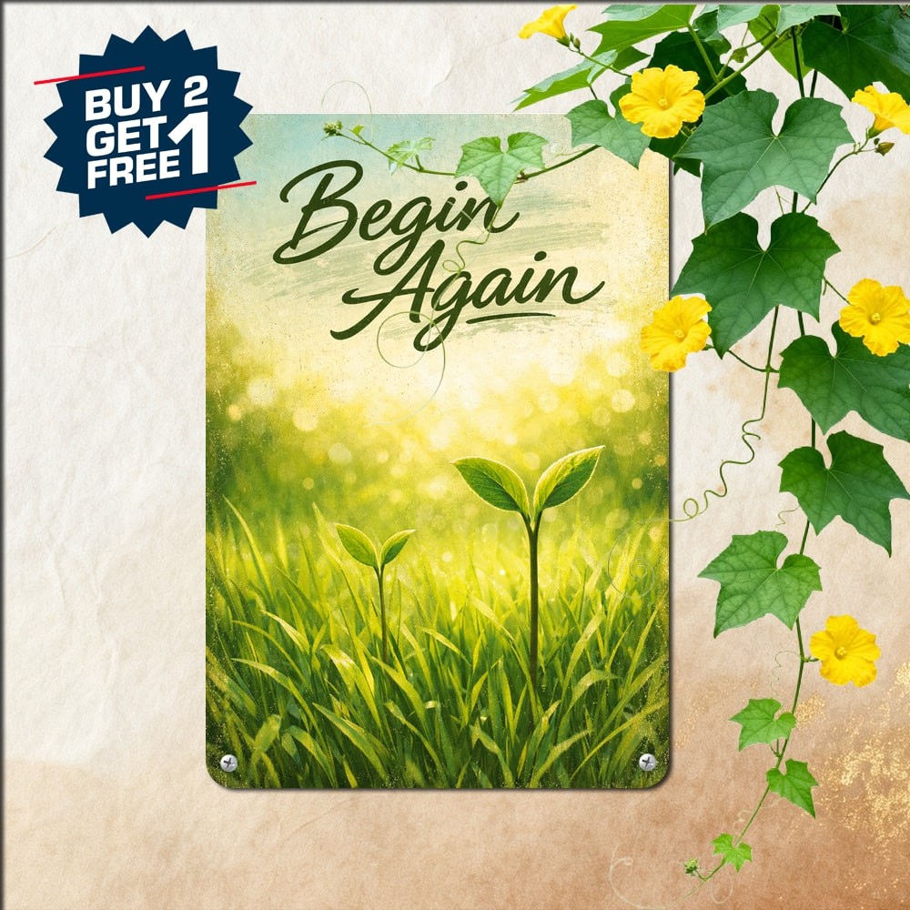 Sprouts Begin Again Quote Sign Metal Tin Sign Motivational Decor Plaque