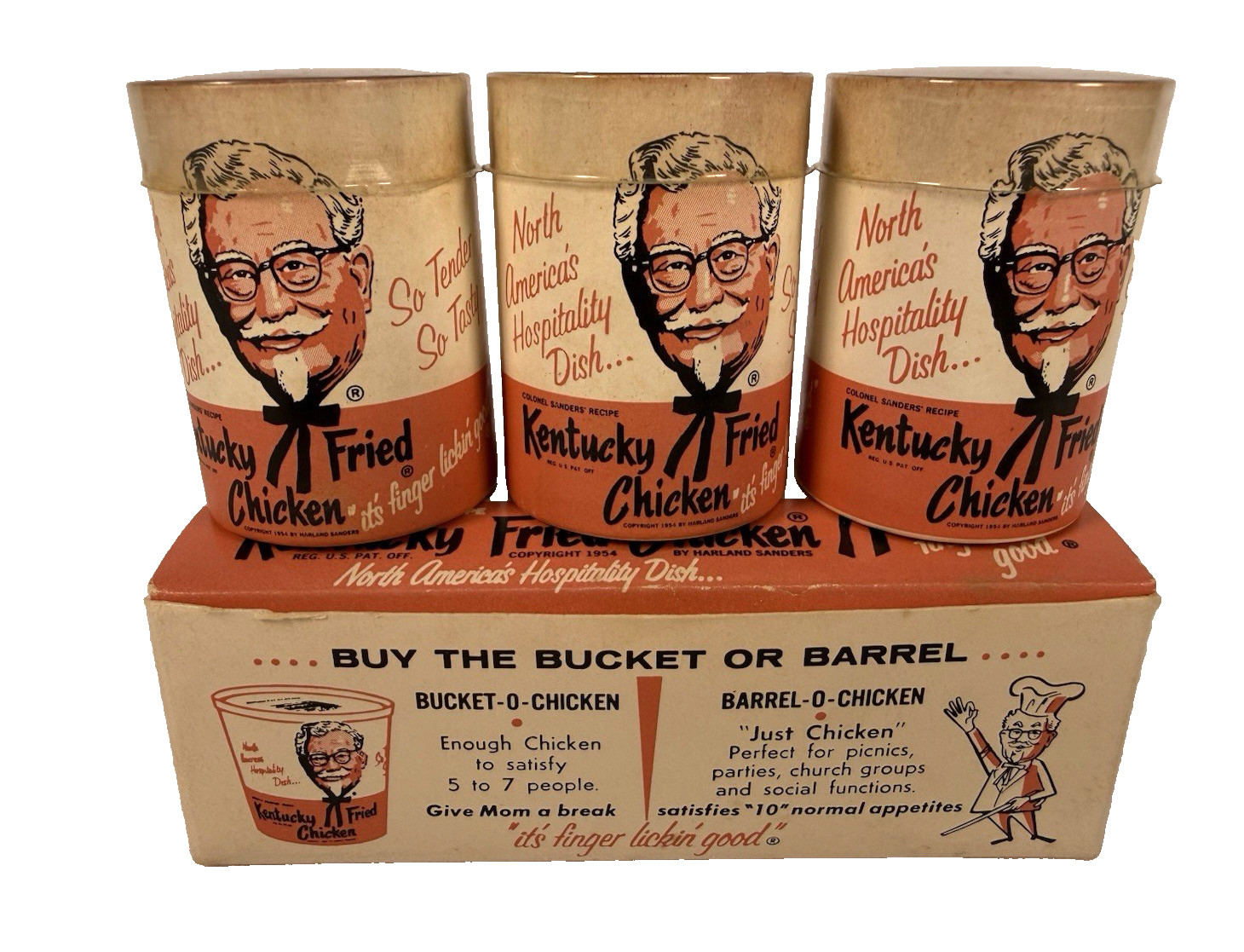 1954 KFC Bucket of Chicken Matches Box Set 3 Mini Buckets Unused Rare Vintage