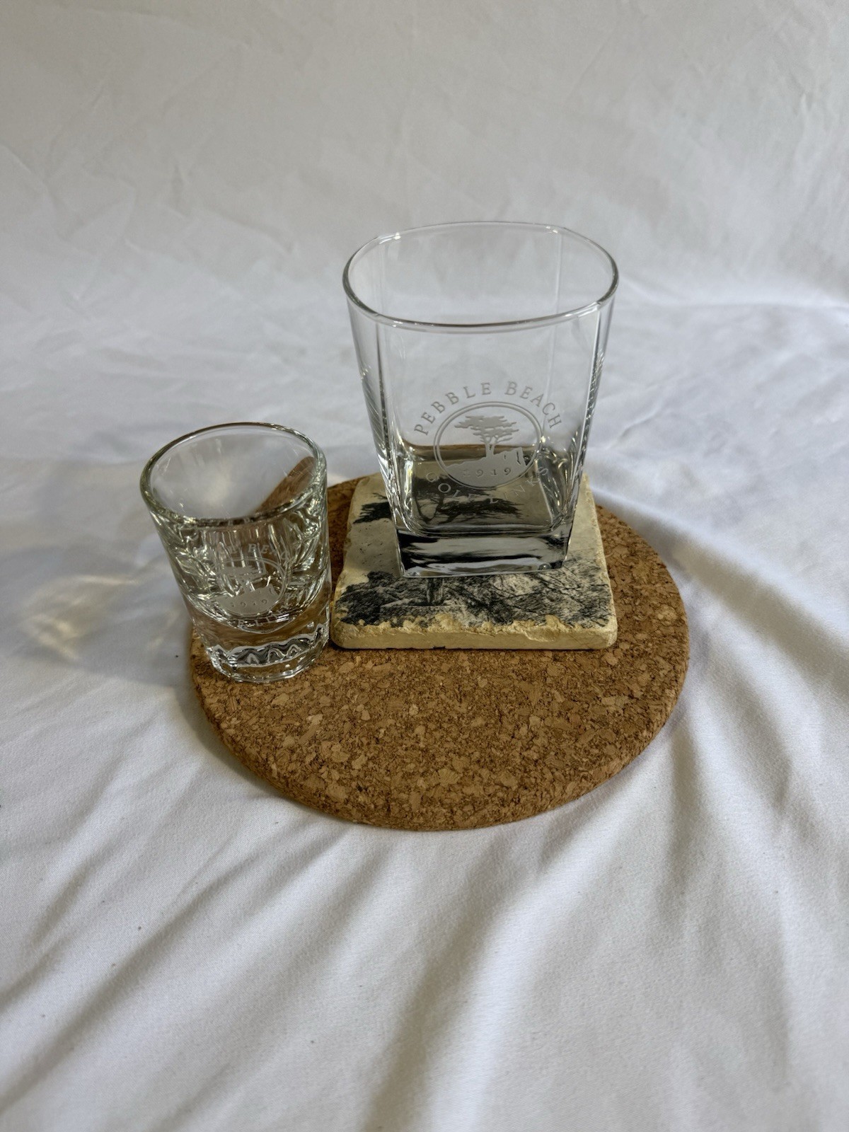 Pebble Beach Golf Links Whiskey Glass Shot Glass & Coaster Memorabilia Gift Set