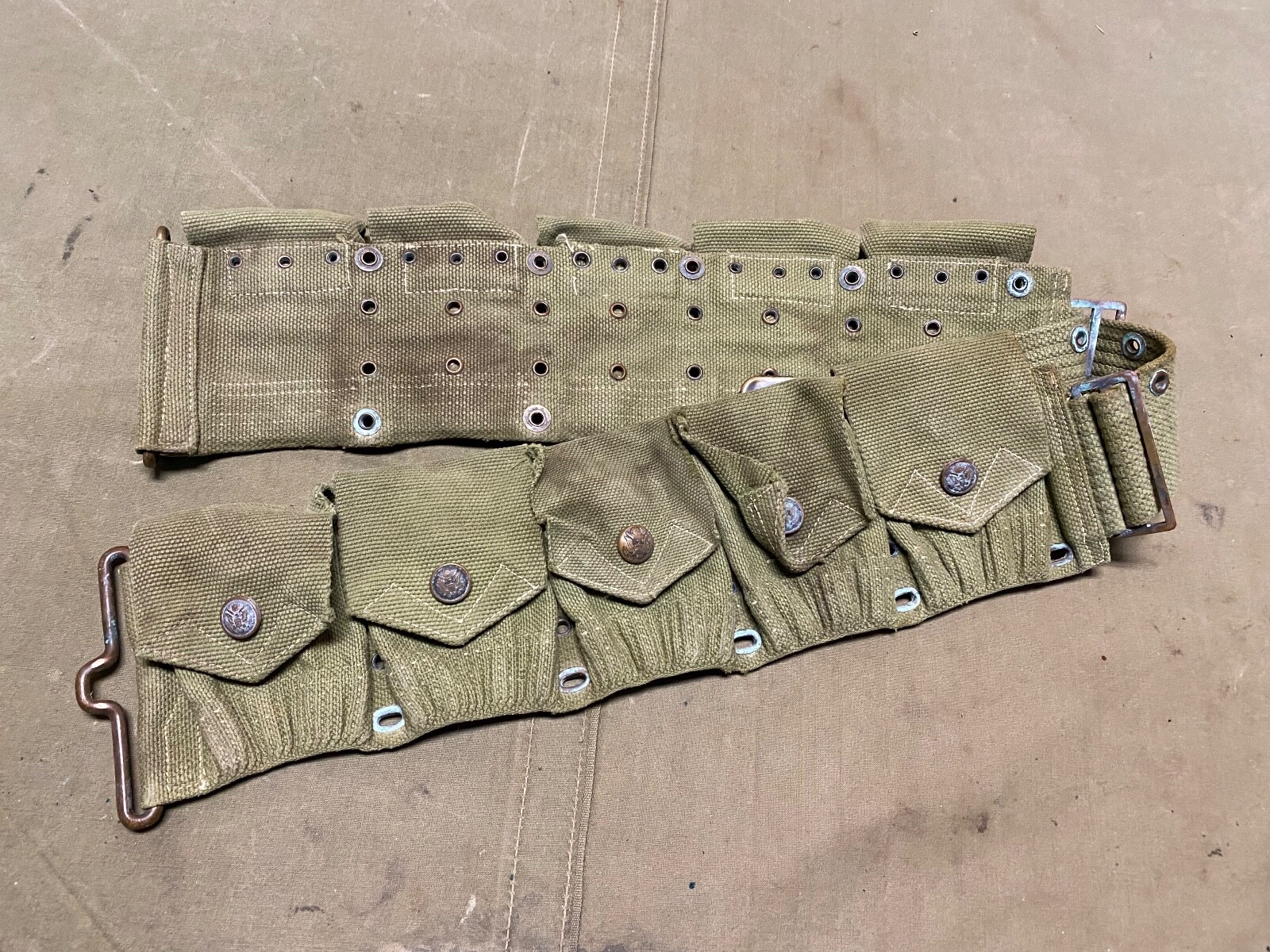 ORIGINAL WWI US ARMY M1903 INFANTRY FIELD 10 POCKET EAGLE SNAP AMMO BELT-MILLS