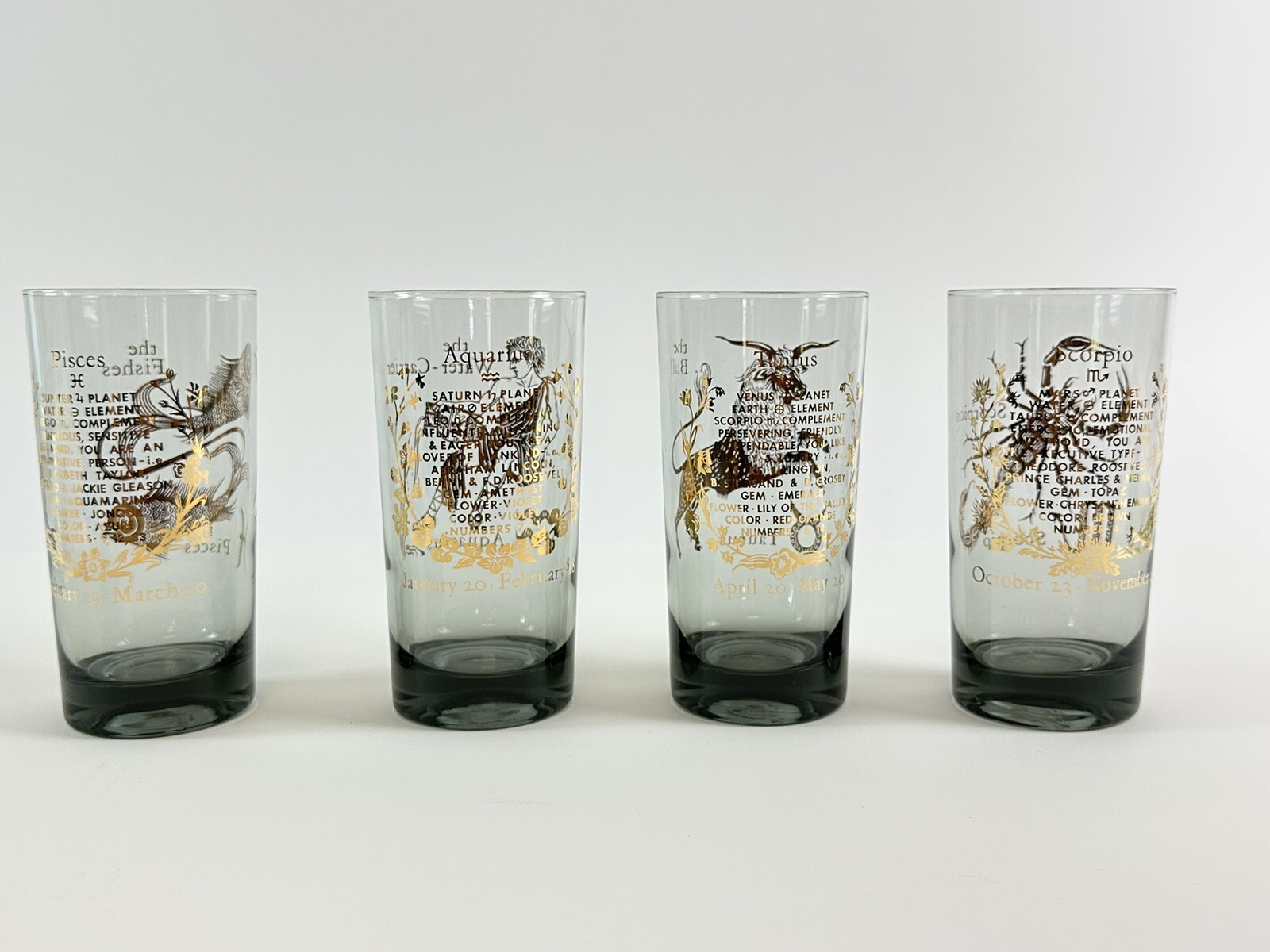 Vtg 60s Anchor Hocking highball glasses Horoscope Zodiac 22K gold Set Of 4