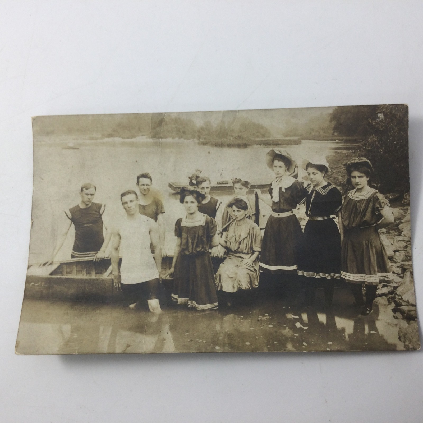 Antique Post Photo Card with  Stamp Rowing Kayaking Sport Team 1907