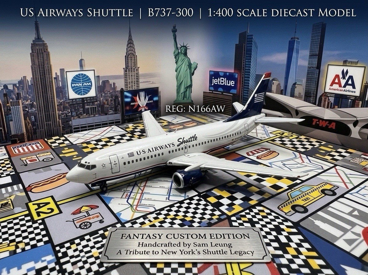 Geminijets 1:400 US Airways Shuttle B737-300 N166AW Fantasy Custom Diecast Model