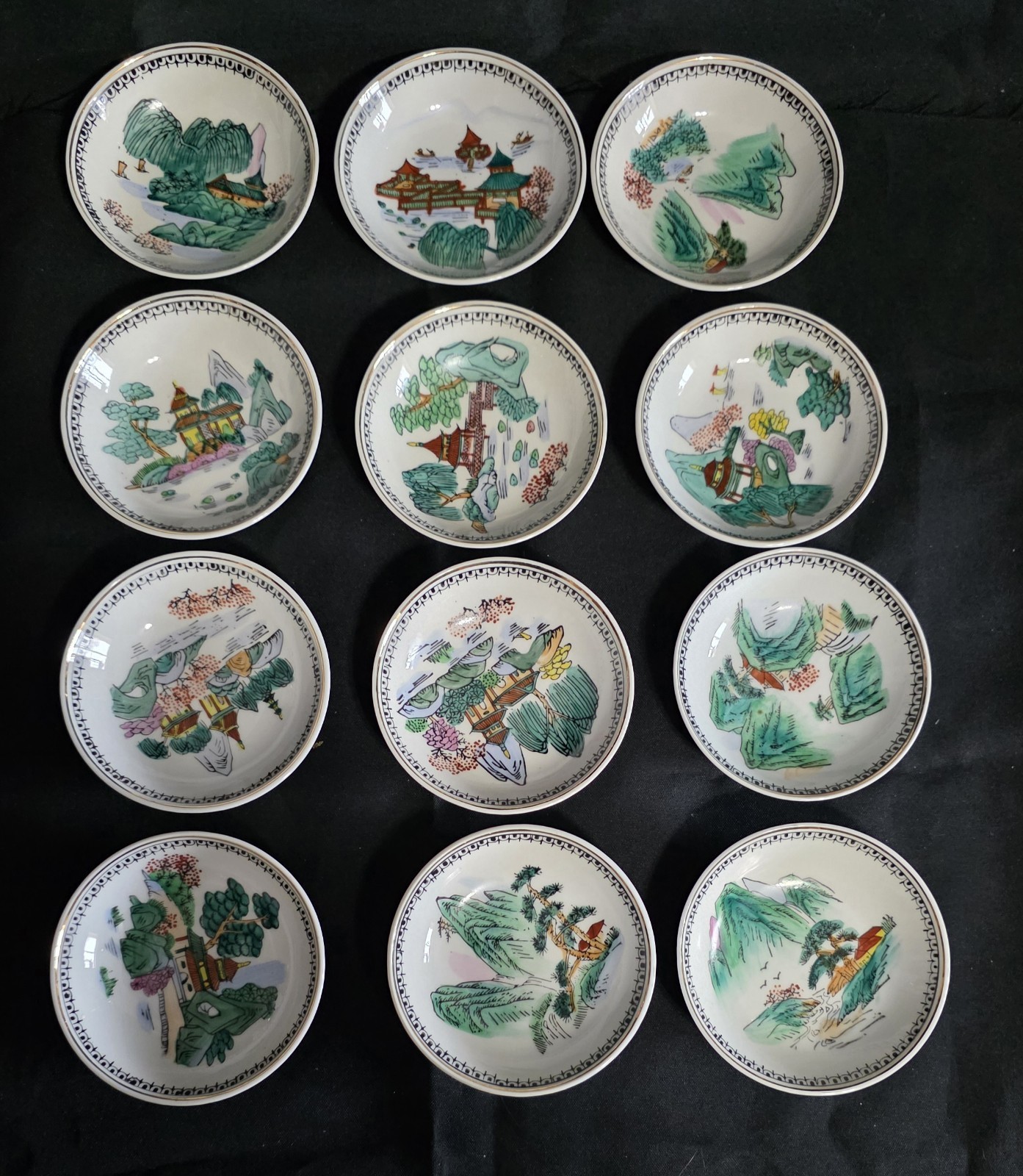 Vintage Japanese Porcelain Dipping Sauce Bowls Set of 12 Hand Painted MCM 4\