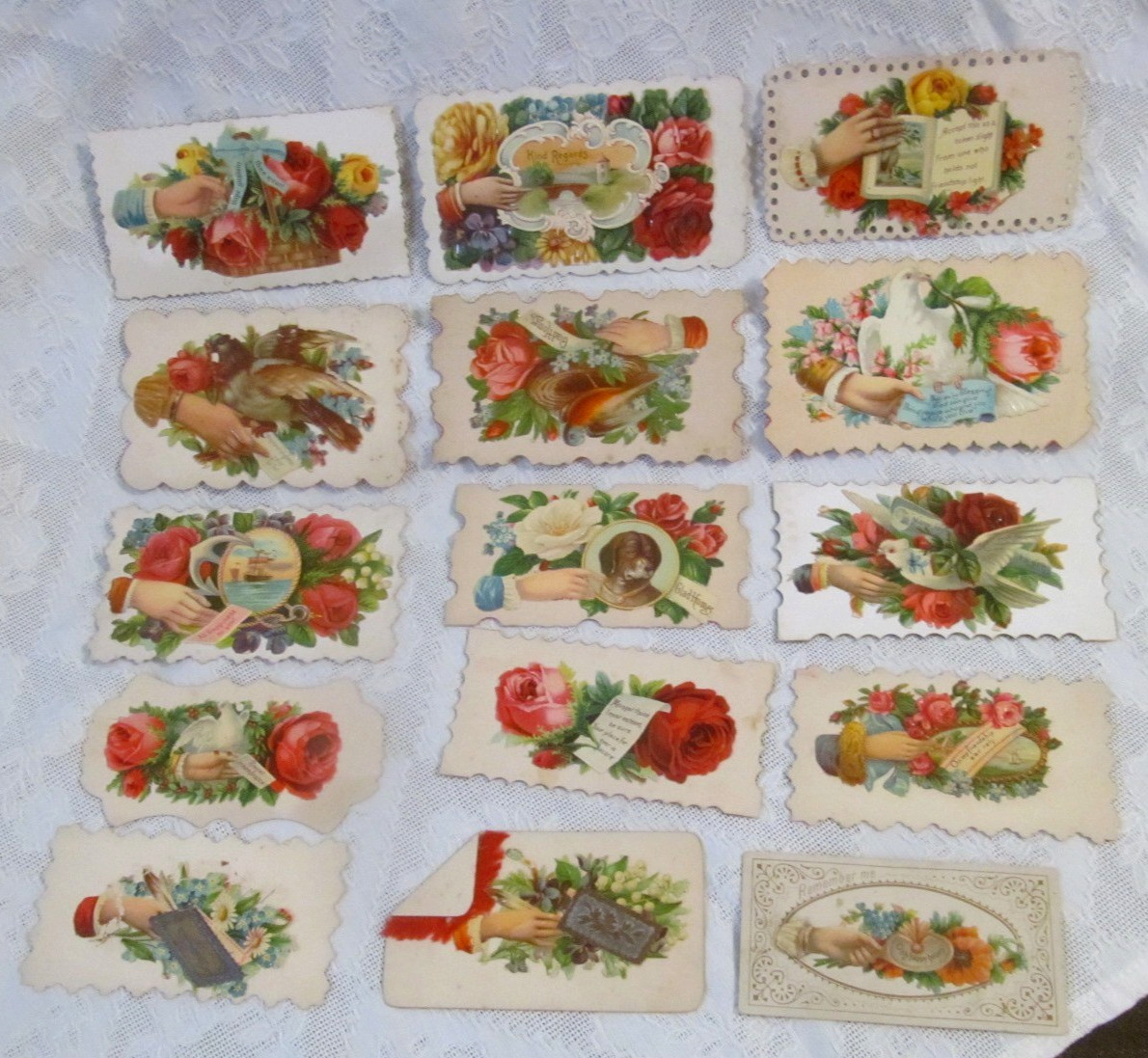 15 Gorgeous Antique Victorian Calling Cards~Die Cut Embossed Scrapbook Ephemera