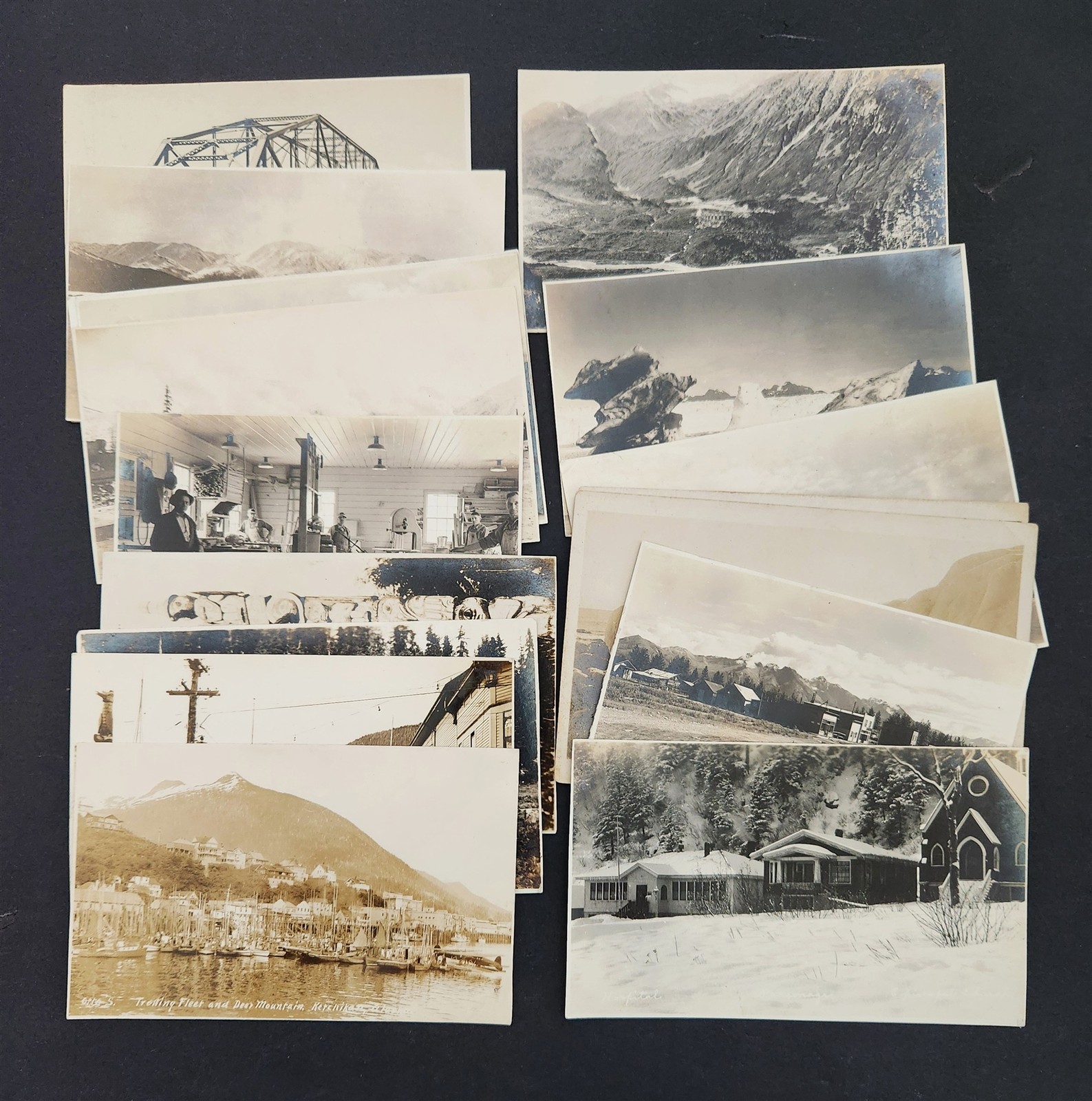 1936 vintage ALASKA photo RPPC lot 18p TOTEM POLE KETCHIKAN RR ICEBERG MATANUSKA