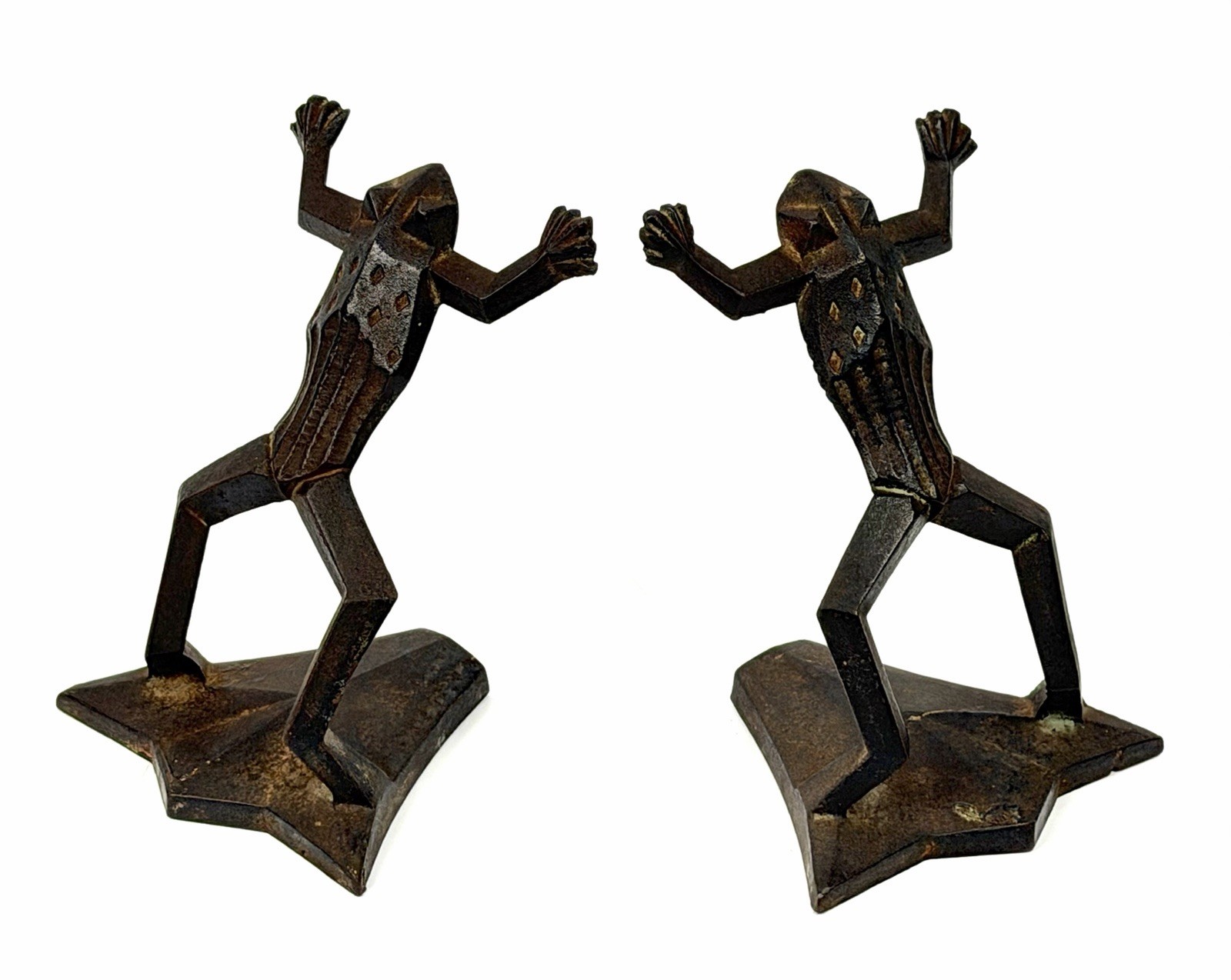 ANTIQUE VERONA CAST IRON FROG ART STATUE SCULPTURE BOOKENDS BRONZE USA DOORSTOP