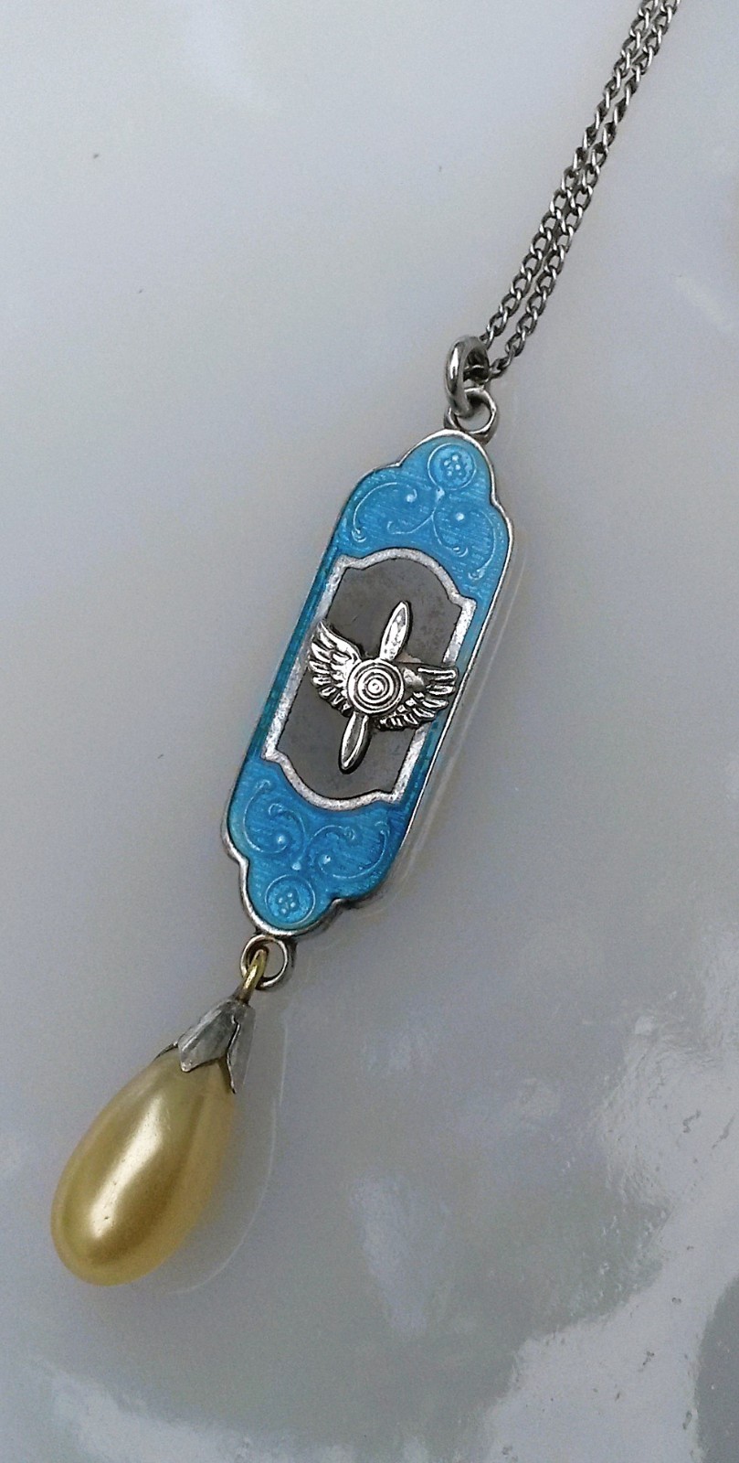 VTG Elegant Sterling WWII U.S. ARMY AIR CORPS Sweetheart Enamel Pendant Necklace
