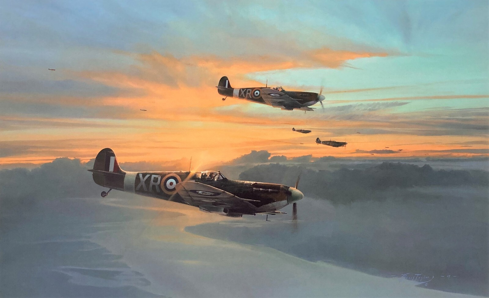 Eagle Force by Robert Taylor Aviation art signed by 3 WWII Eagle Squadron Pilots