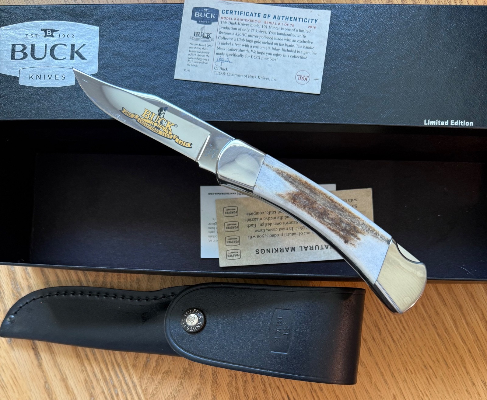 RARE STUNNING BUCK CLUB 101 STAG KNIFE NEVER USED IN BOX ONLY 75 MADE   SMRT2