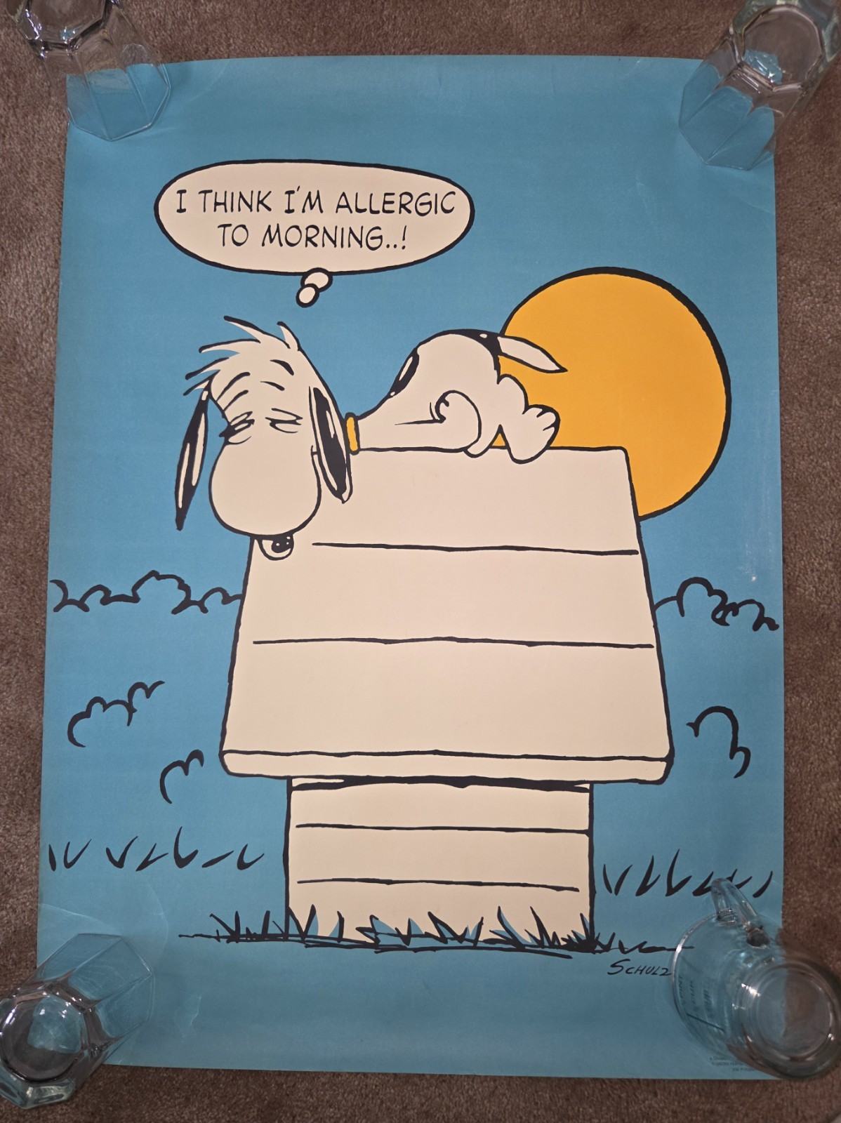 Vtg 1960 Poster Peanuts Springbook Edition-I Think I’m Allergic Morning Snoopy