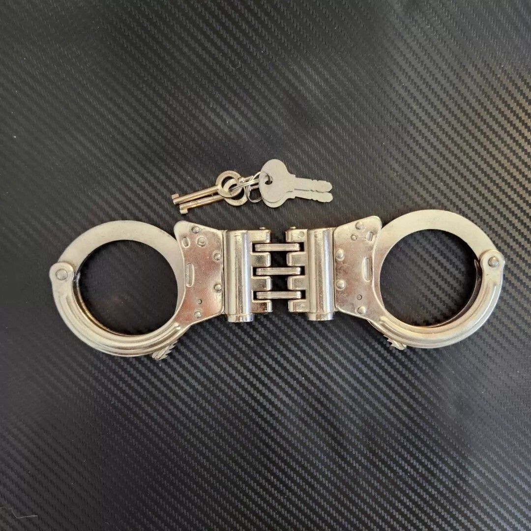 Steel Security Professional Police Restraint Hinged Handcuffs Double Lock 4 Keys