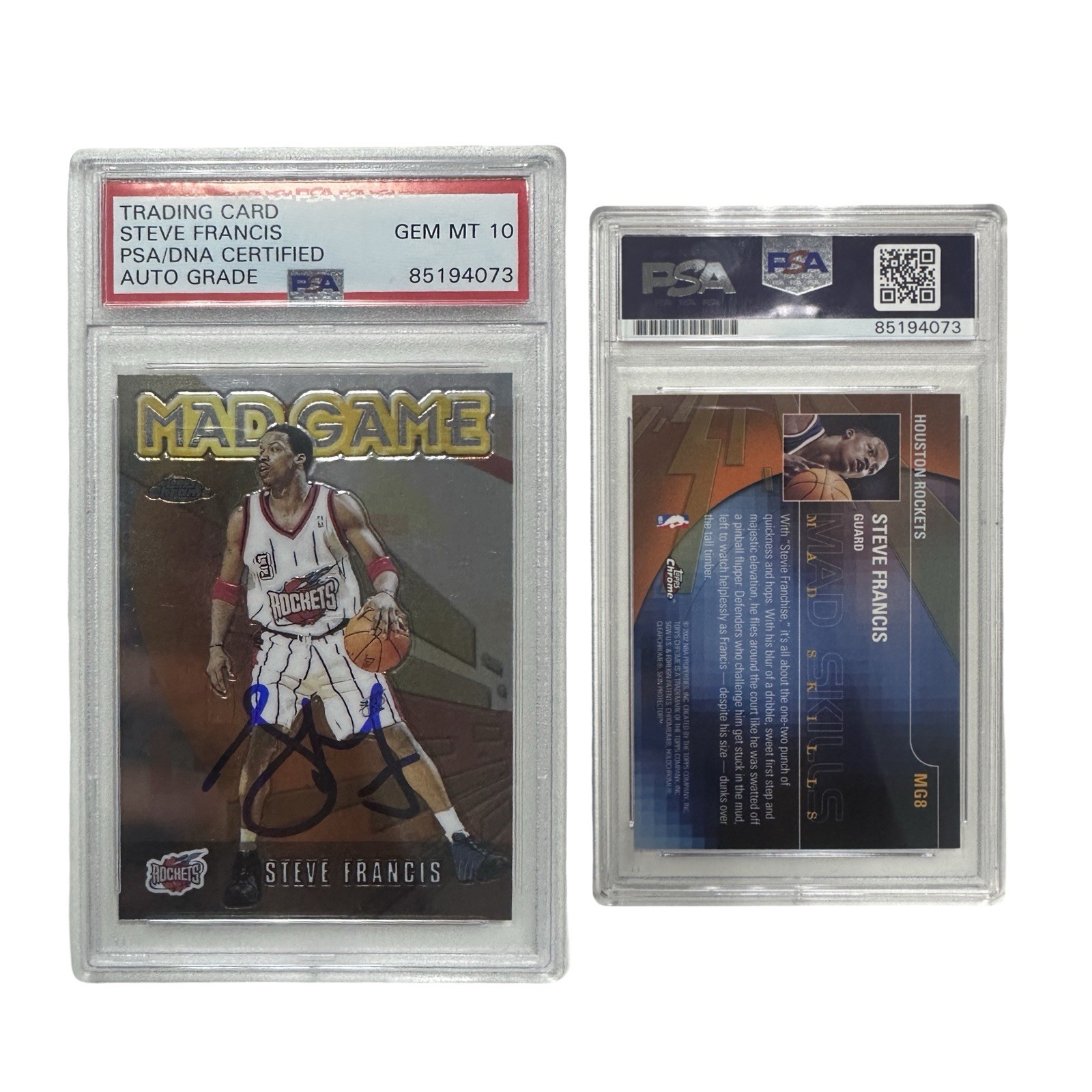 2002 Steve Francis Houston Rockets Topps Chrome Mad Game #MG8 PSA GEM MT 10 Auto