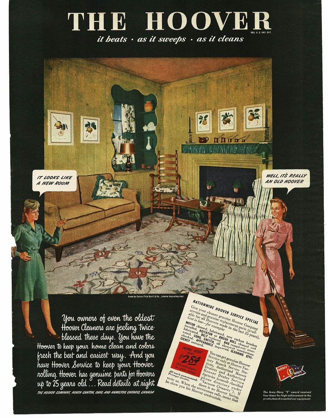 1945 Hoover Upright Vacuum Cleaner 1940s home decor design Vintage Print Ad