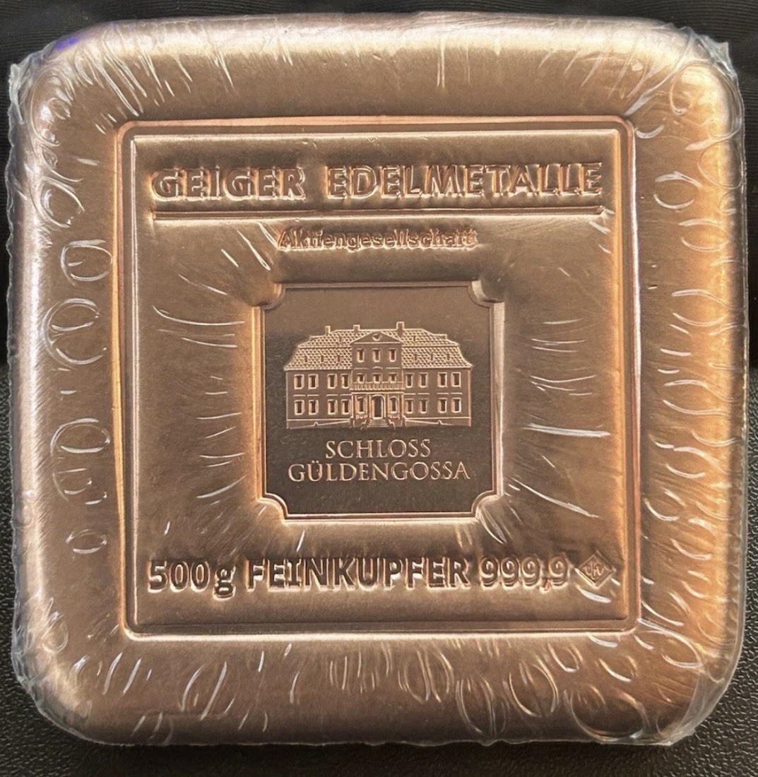 Geiger Edelmetalle Schloss Güldengossa 500g 1/2 Kilo 999.9 Fine Copper Bar