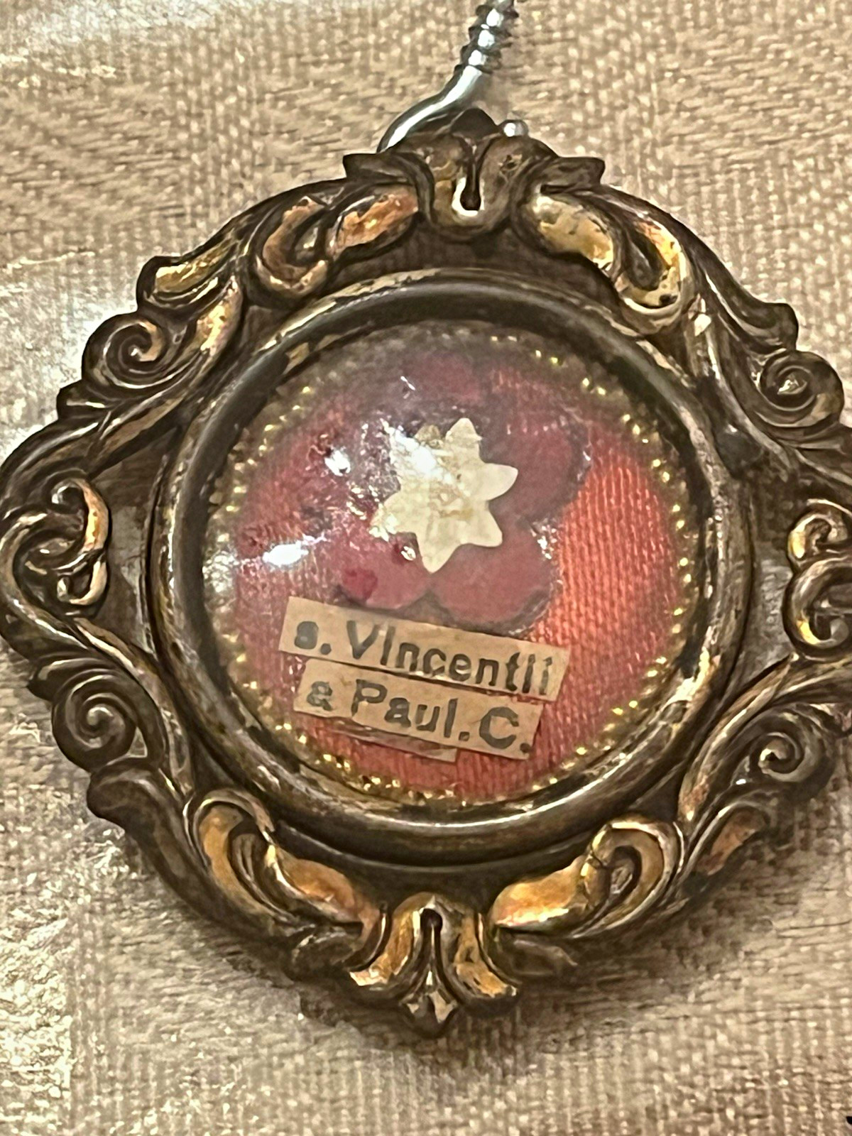 Antique Catholic Reliquary Theca Frame - St. Vincent de Paul - Red Wax Seal