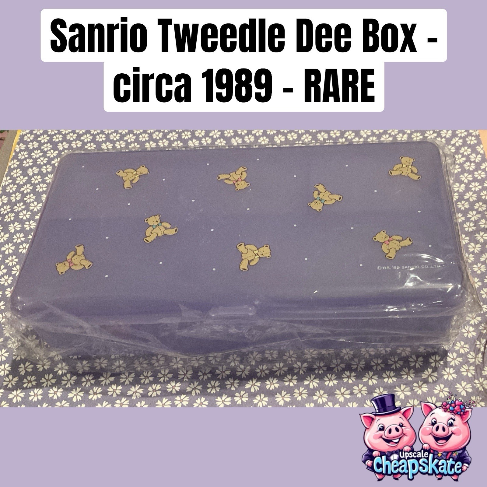 Sanrio Tweedle Dee Dee Purple Rectangle Storage Box Vintage 1989