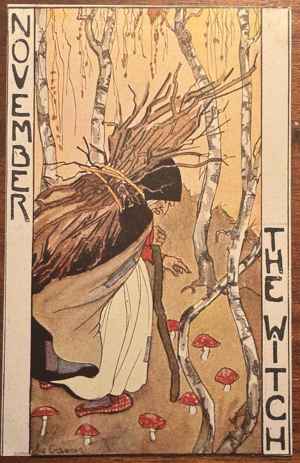 Antique Witch Postcard 1921 Rare November Halloween Collector's gold 50