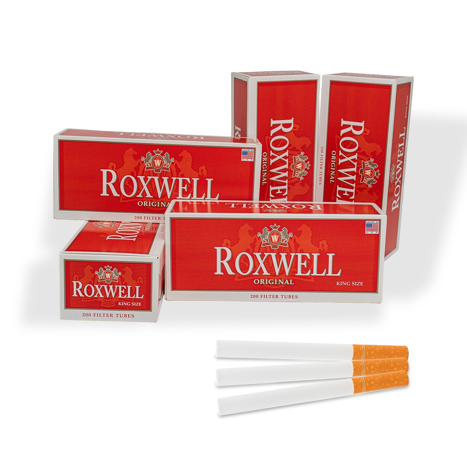 Roxwell Cigarette Tubes King Size Original Red Superior Quality 5 Box of 200 Ct