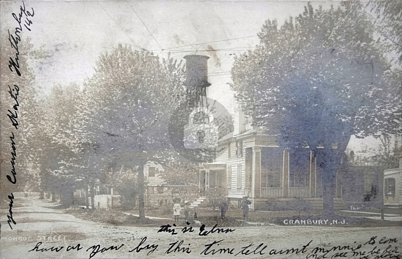Cranbury NJ Monroe Street Thorburn Houses Water Tower RPPC Photo Postcard COPY