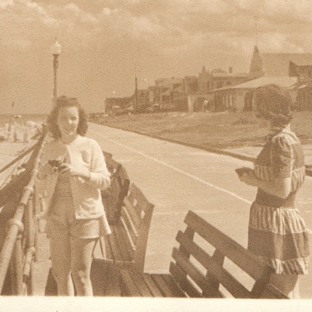 c1940s Beach Promenade Boardwalk Women Benches Ocean 7\