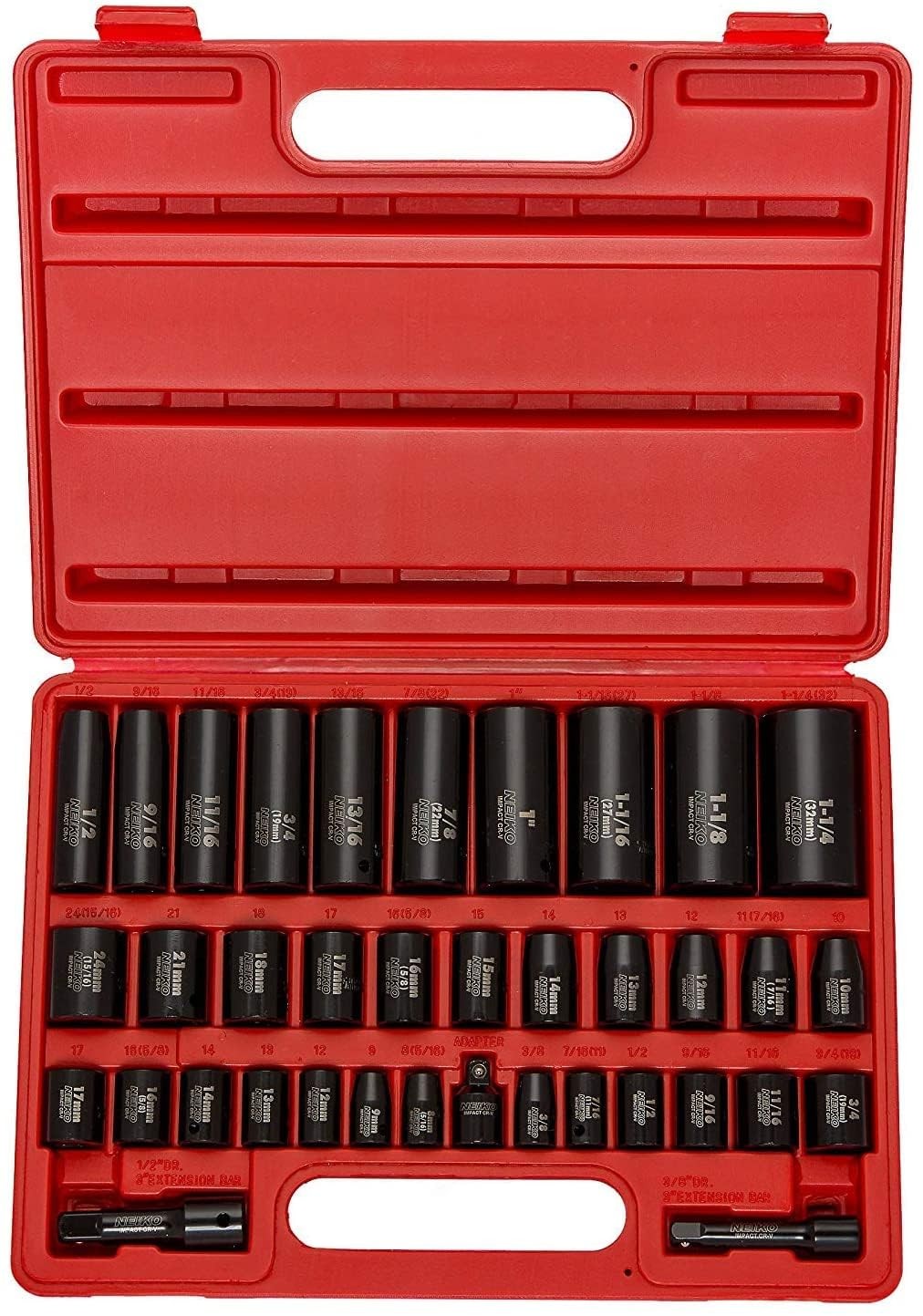 38 Piece Heavy Duty Duometric Impact Socket Set 3 8 1 2 Inch Drive