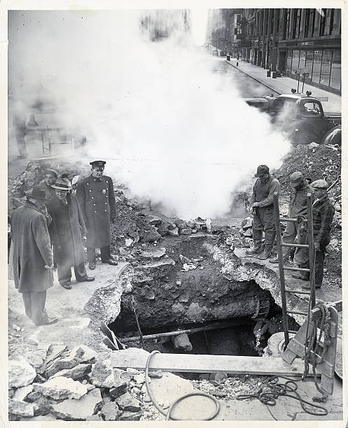 New York Broadway steamed up main break halts traffic steam geyser - 1949 Photo