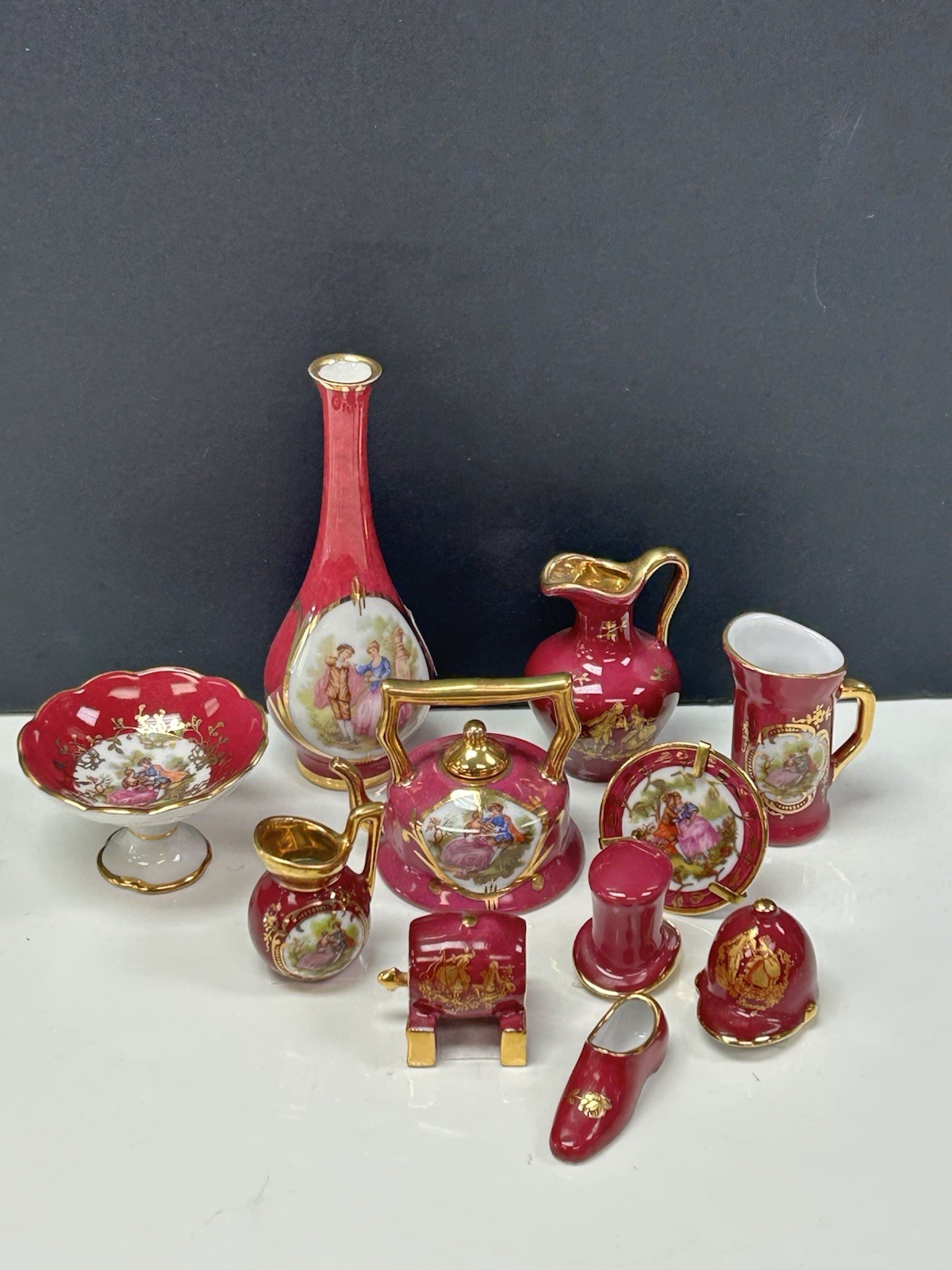 Vintage Limoges France Dark Pink Miniatures Lot Of 11 Pieces 