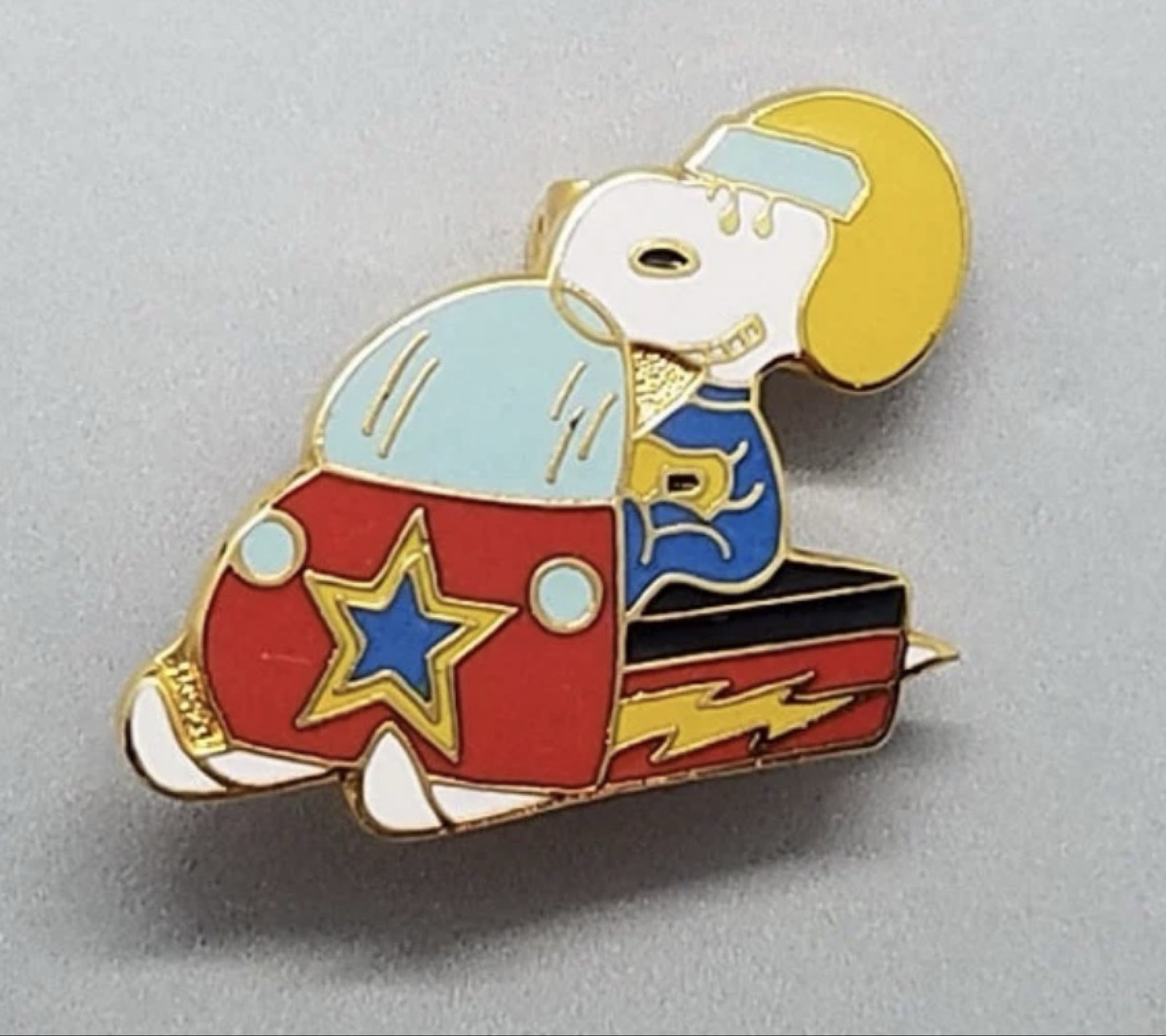 Vtg 1970s Snoopy Pendant Snowmobile Cloisonne Colorful Enamel Charm Aviva Peanut