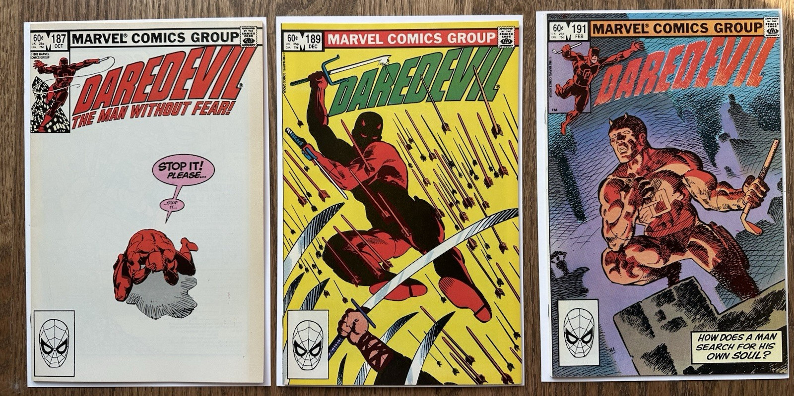 Daredevil 187, 189, 191 Marvel 1982 Frank Miller Lot of 3 High Grade NM