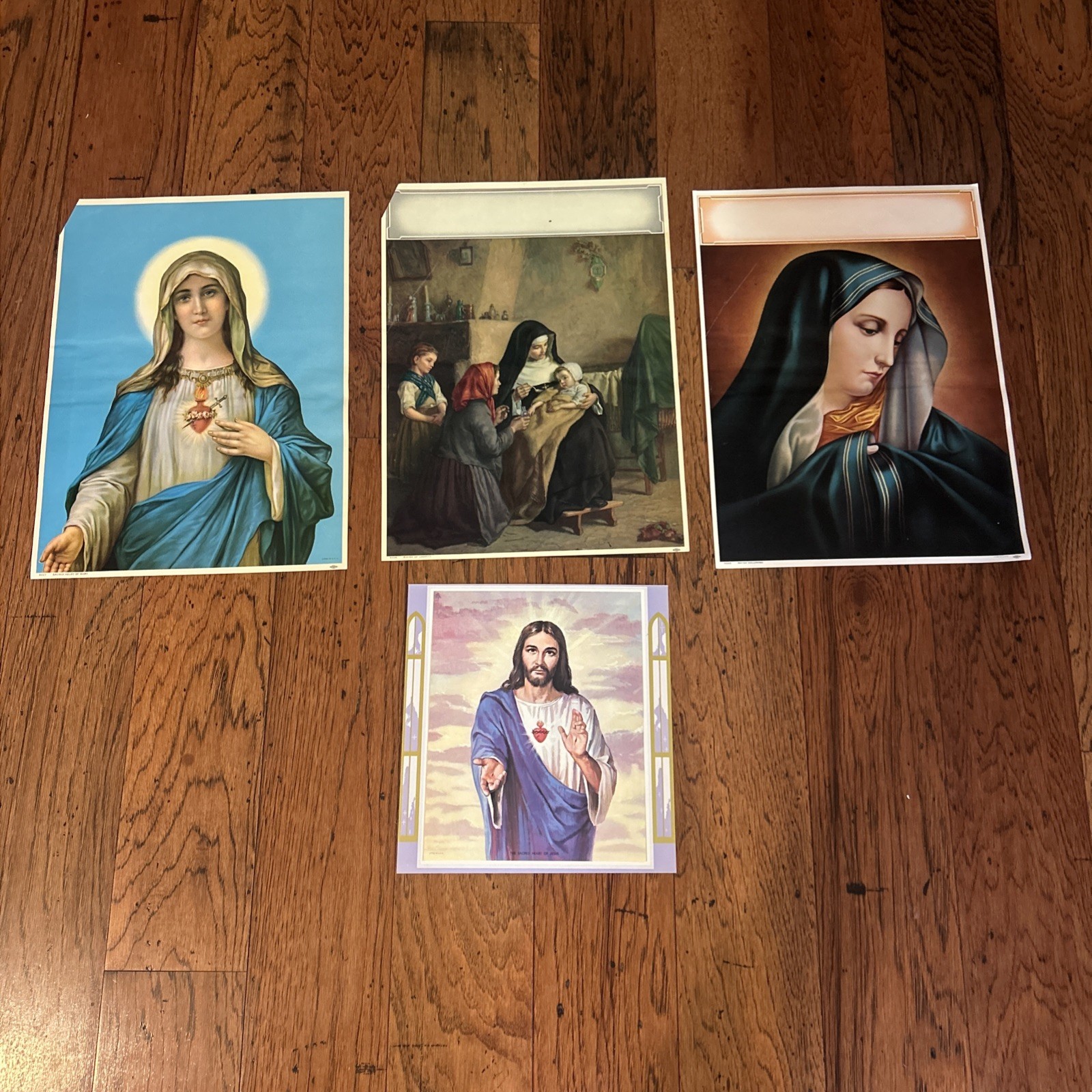 Set Of 4 Vintage Lithographs Posters Mater Dolorosa Sister Charity Sacred Heart