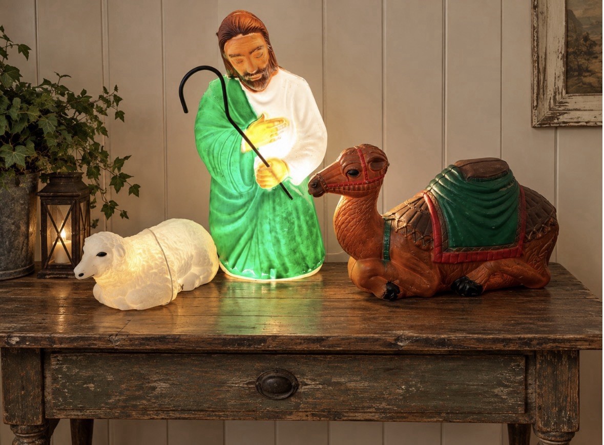 Vintage General Foam Nativity Blow Mold 3 Piece Lot Shepherd Camel Sheep Yard 