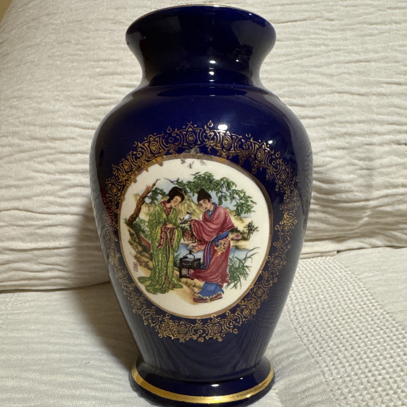 Vintage Japanese Cobalt Blue Vase Gold Ornate-Lofisa Brand-6 Inches Tall