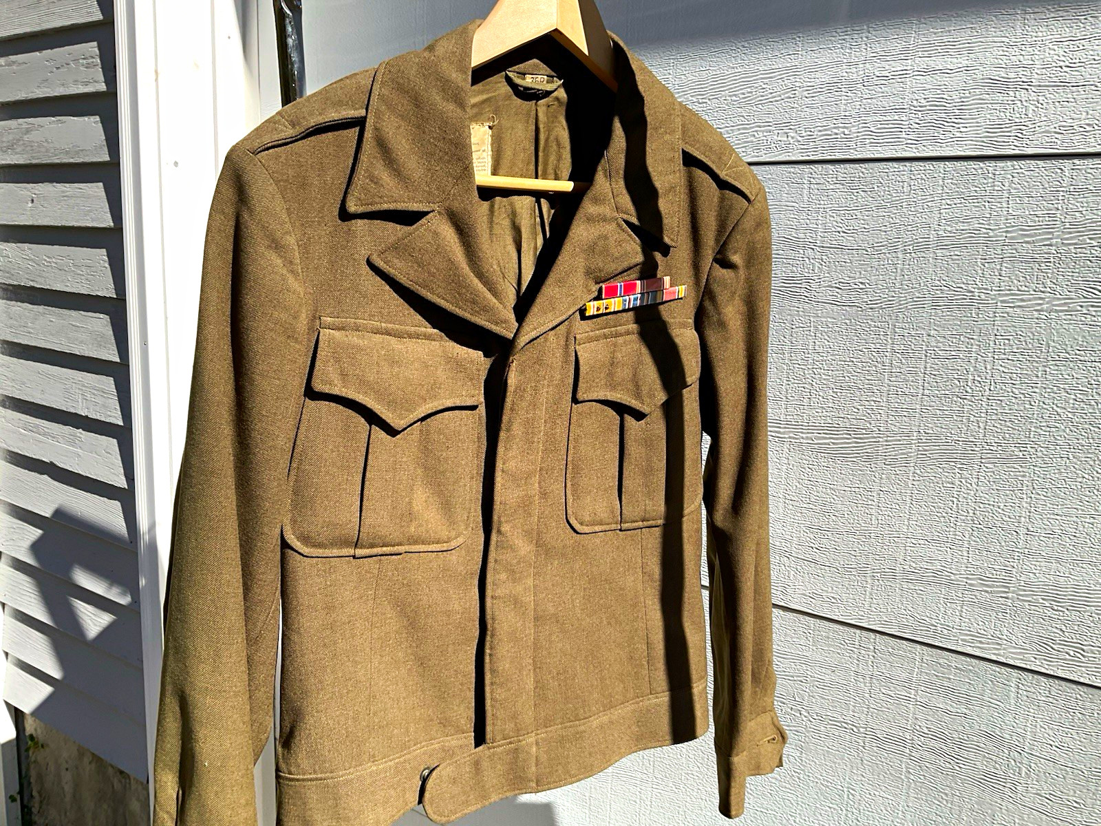 WWII US Army OD Wool Field Jacket with Ribbon Bars - Original US Militaria