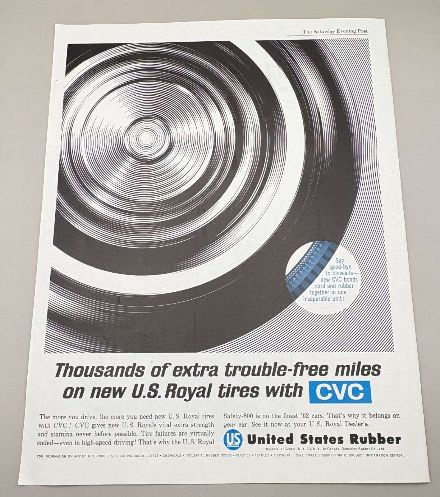 United States Rubber Vintage Print Ad 1960s US Royal Tires CVC Bonds