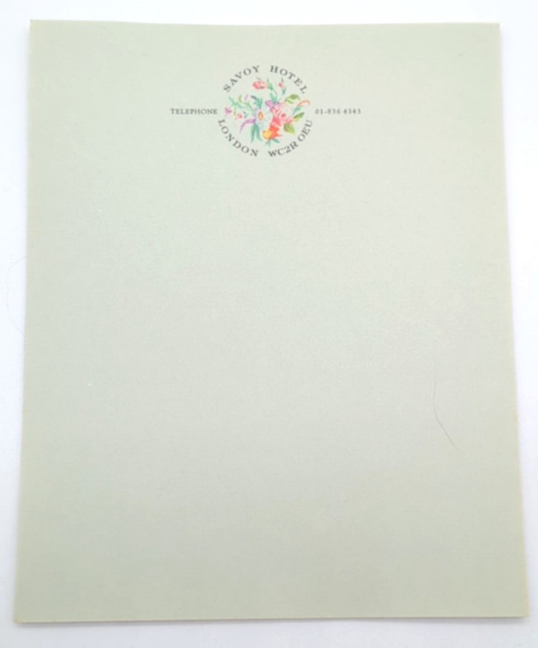 Vintage 1970s Savoy Hotel London Floral Pale Green Letterhead 10 Pieces