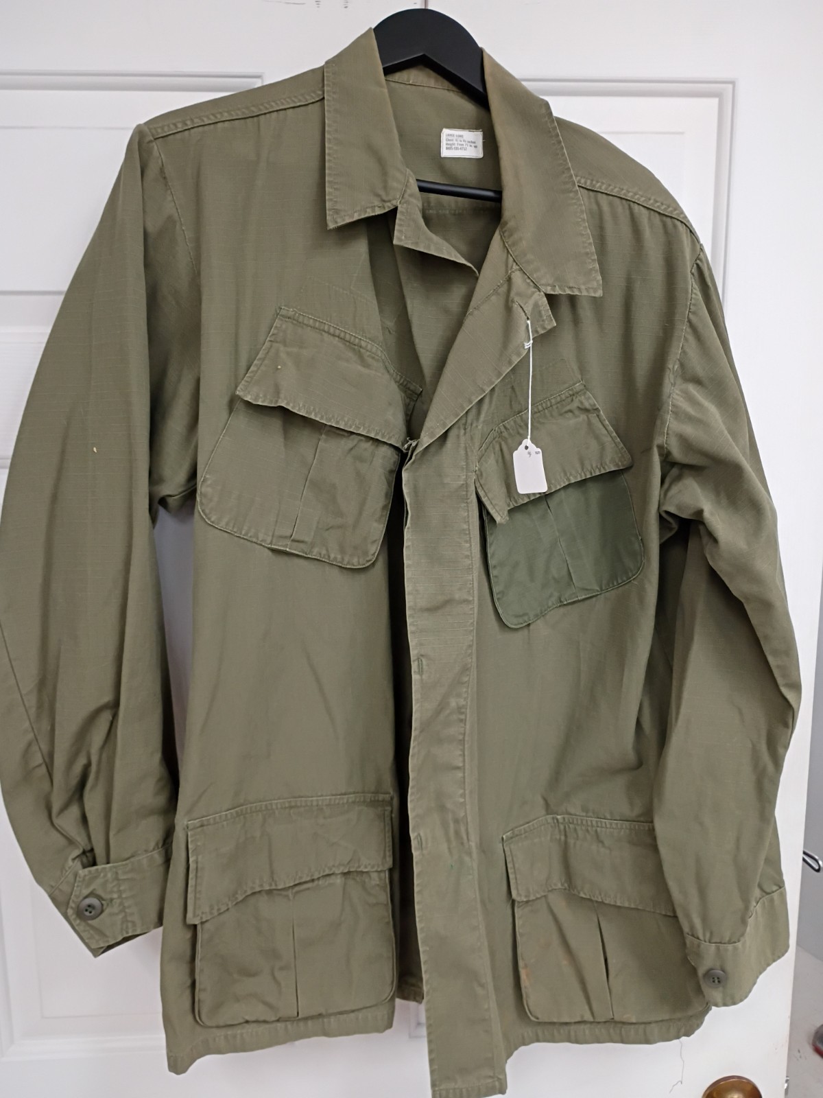 Vietnam Jungle Fatigue Shirt Large Long Ripstop US Army OD Green
