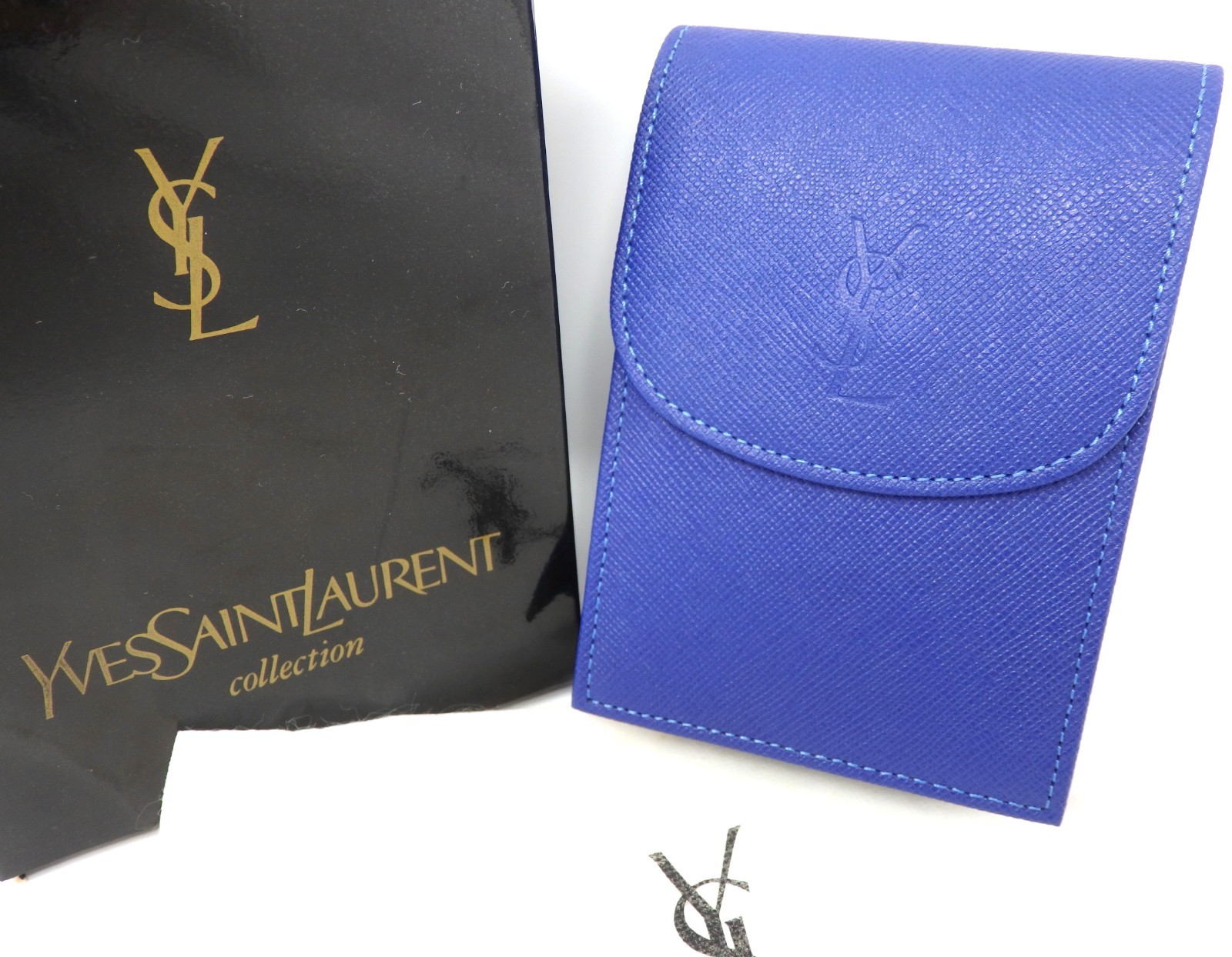 YVES SAINT LAURENT YSL Vintage Blue Saffiano Style Leather Cigarette Case Unused