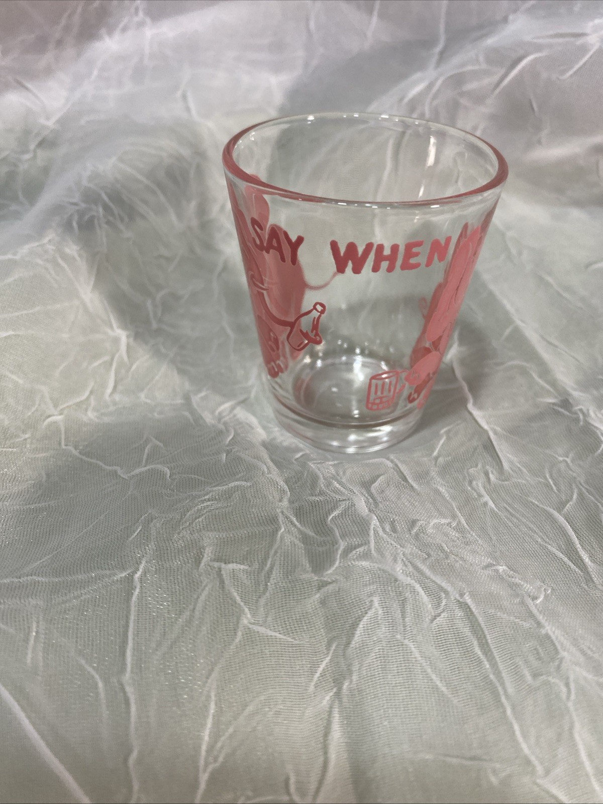 Pink Elephant Decal Hazel Atlas 1950s/60s Vintage Say When Shot Glass EUC