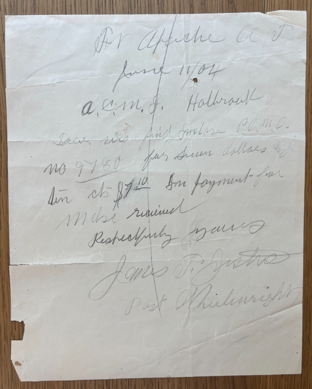1904 letter FORT APACHE ARIZONA TERRITORY from post wheelwright enclosed payment