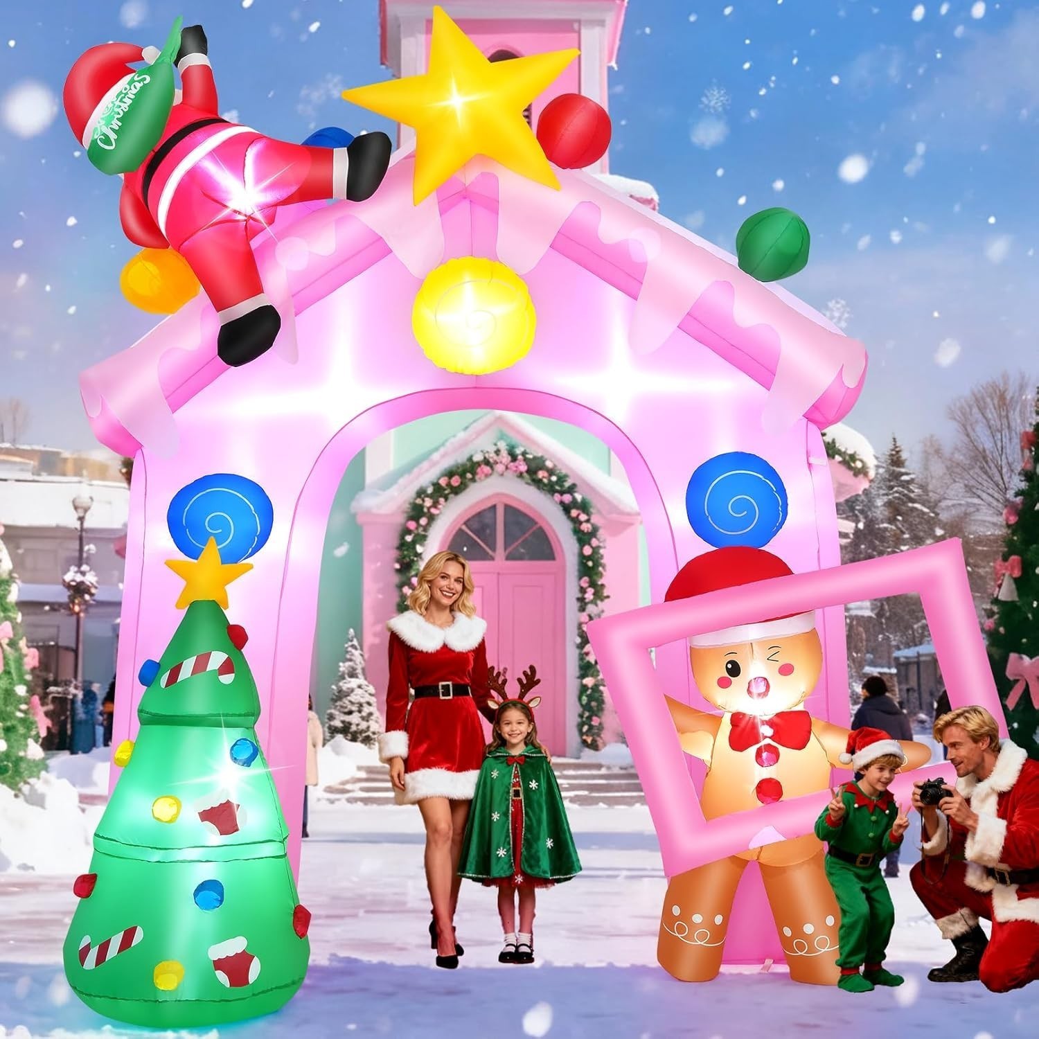 10Ft Christmas Inflatable Archway with Photo Frame, Holiday Entrance Decorations