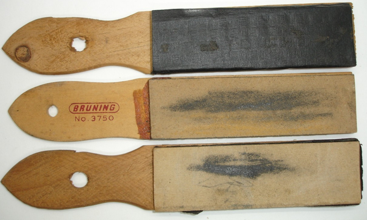 old vtg drafting paddle strops BRUNING 3750 LOT pencil lead sharpening hone tool