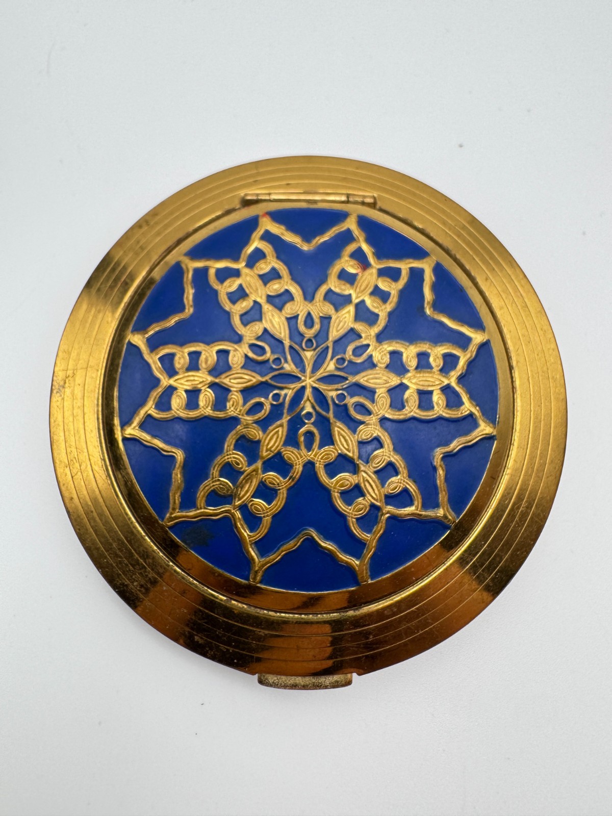 Antique Richard Hudnut Compact Brocade Vanity Blue Enamel Art Deco Powder