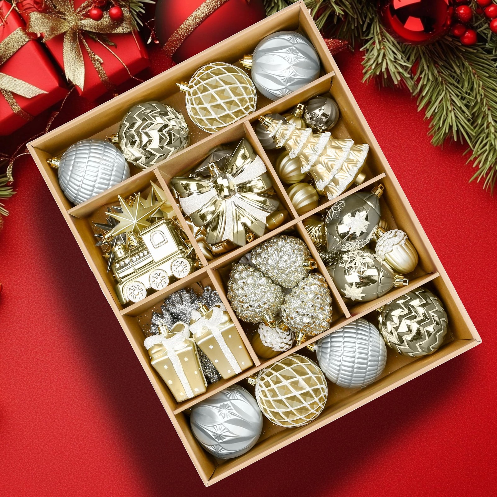 Alupssuc 82pcs Christmas Balls Ornaments Set, Delightful Classic Gift Set, Sh...