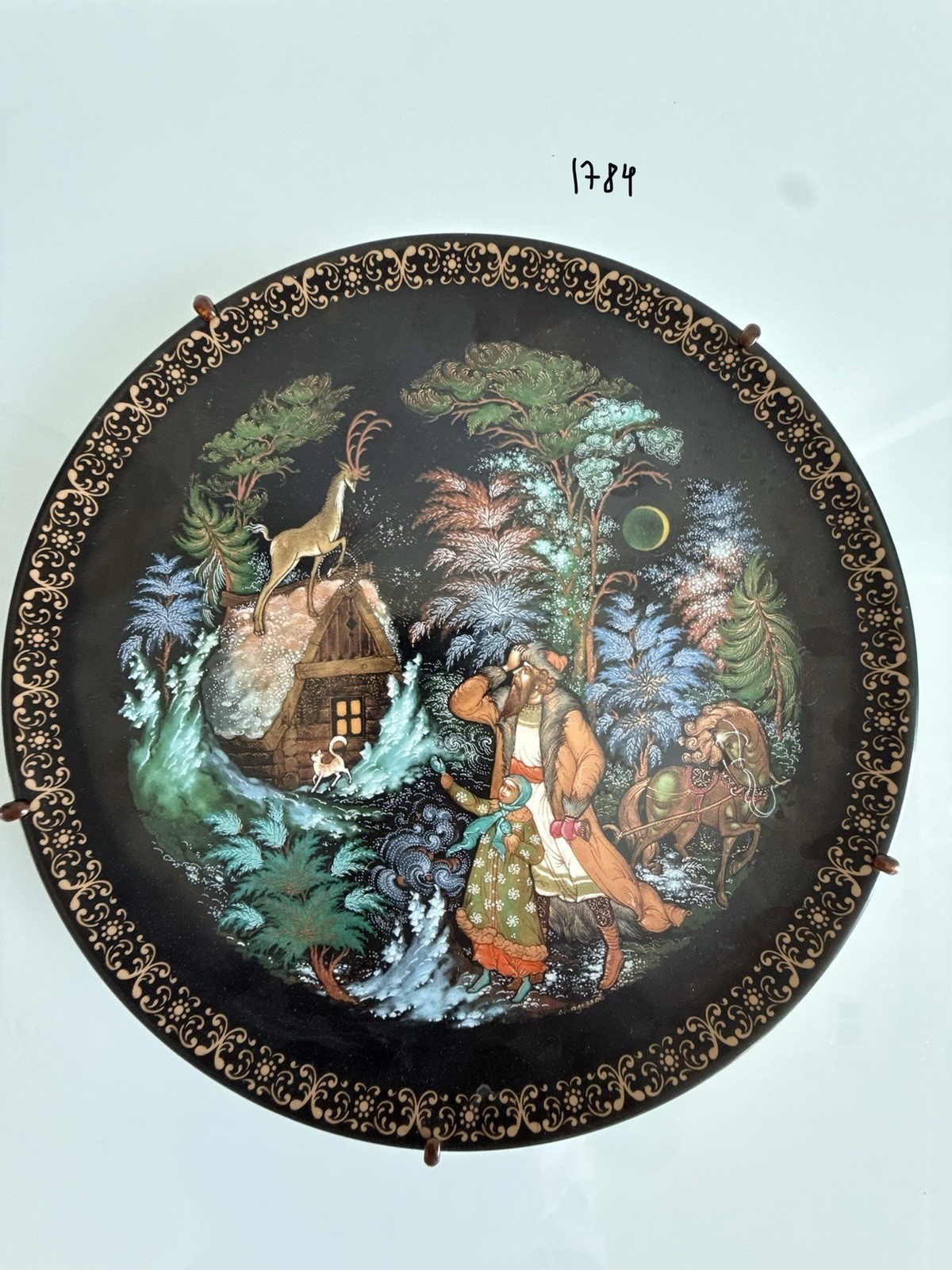 Russian Palekh Lacquer Art Plate Hand Painted Fairy Tale USSR 1988–1990