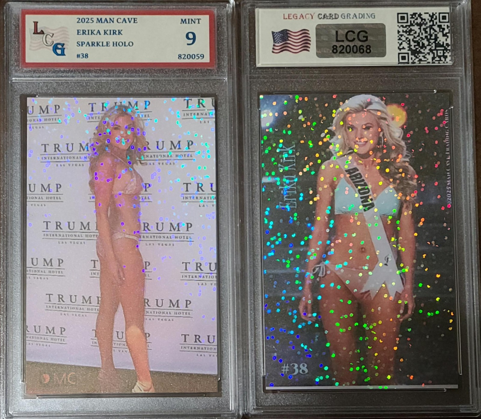 2025 Man Cave Erika Kirk #38 Sparkle Holo Card Graded LCG 9 MINT