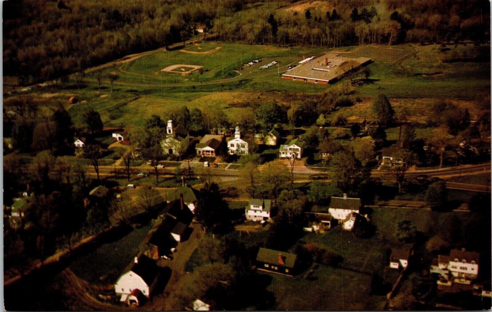Birds Eye View Tolland Connecticut Green Old Cars Church UNP Vintage Postcard