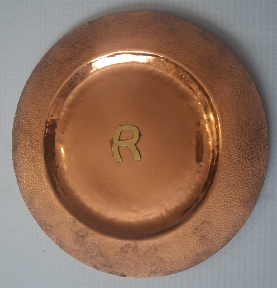 Vintage Hand-Hammered Heavy Copper decorative plate with an inlaid brass \
